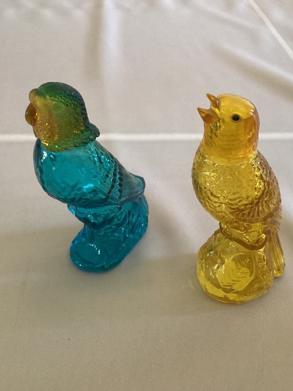 Vintage Glass Avon Parakeet decor. Yellow & Blue. Avon Cologne containers